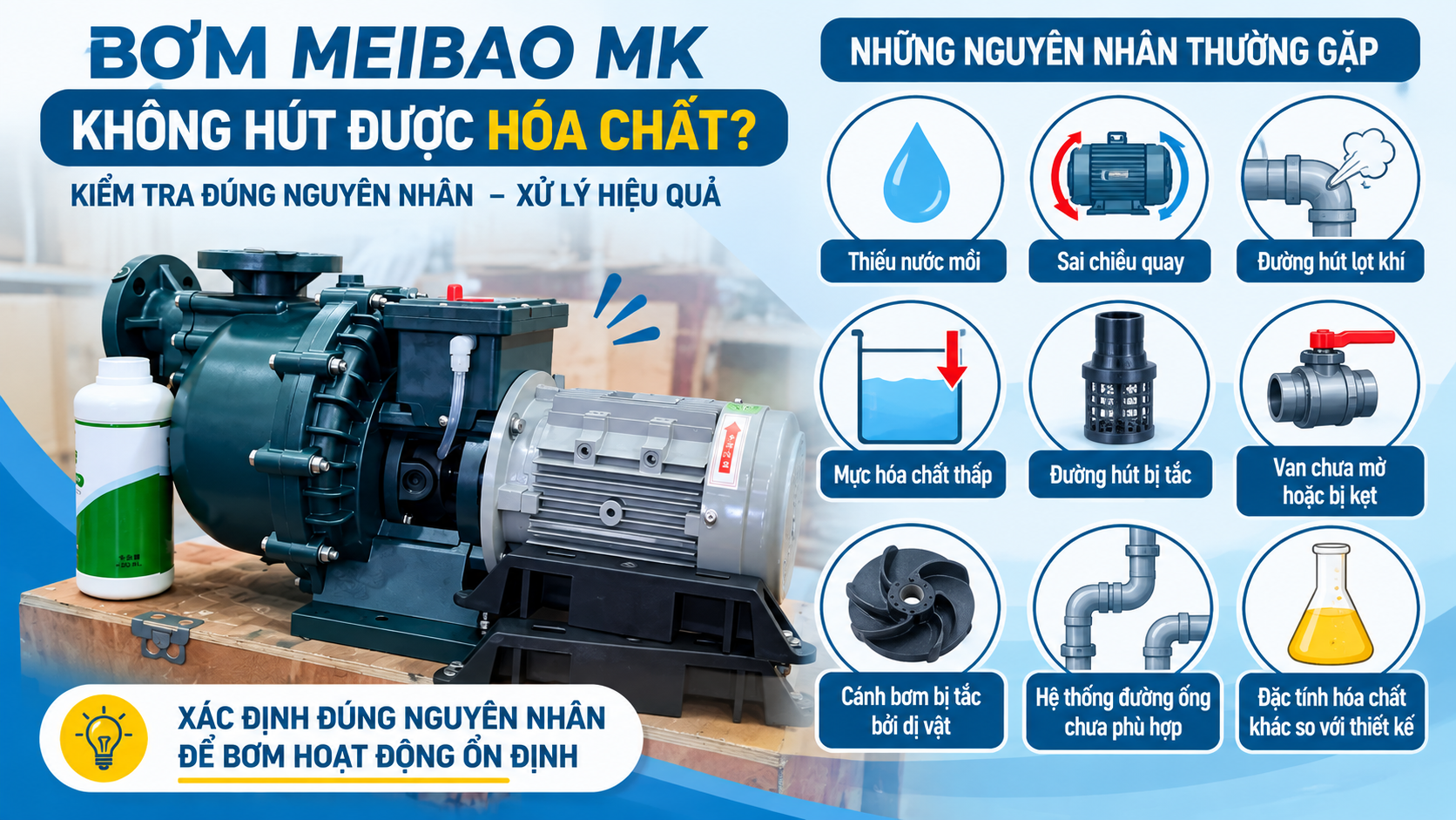 bom mk khong hut duoc hoa chat